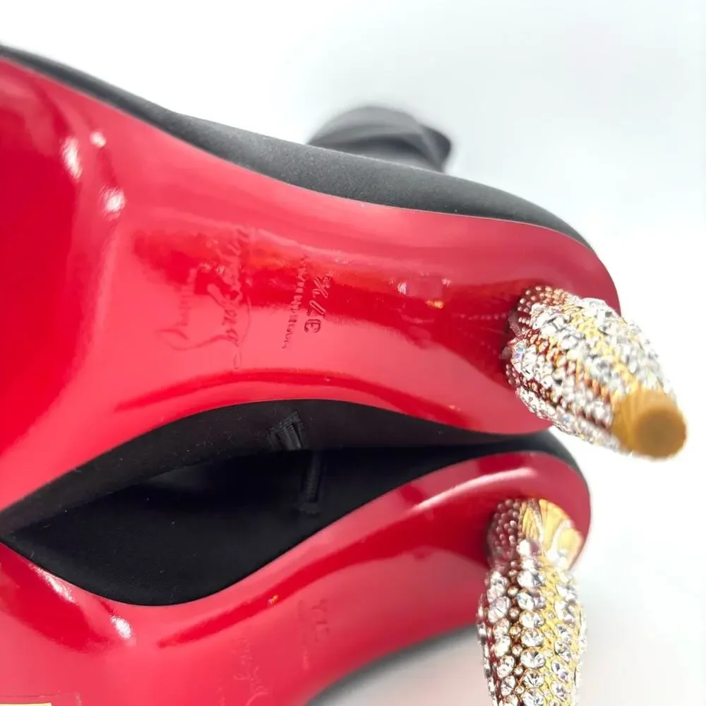 NEW Christian Louboutin Lipstrass Botta Alta Crystal Embellished OTK Boots 37.5